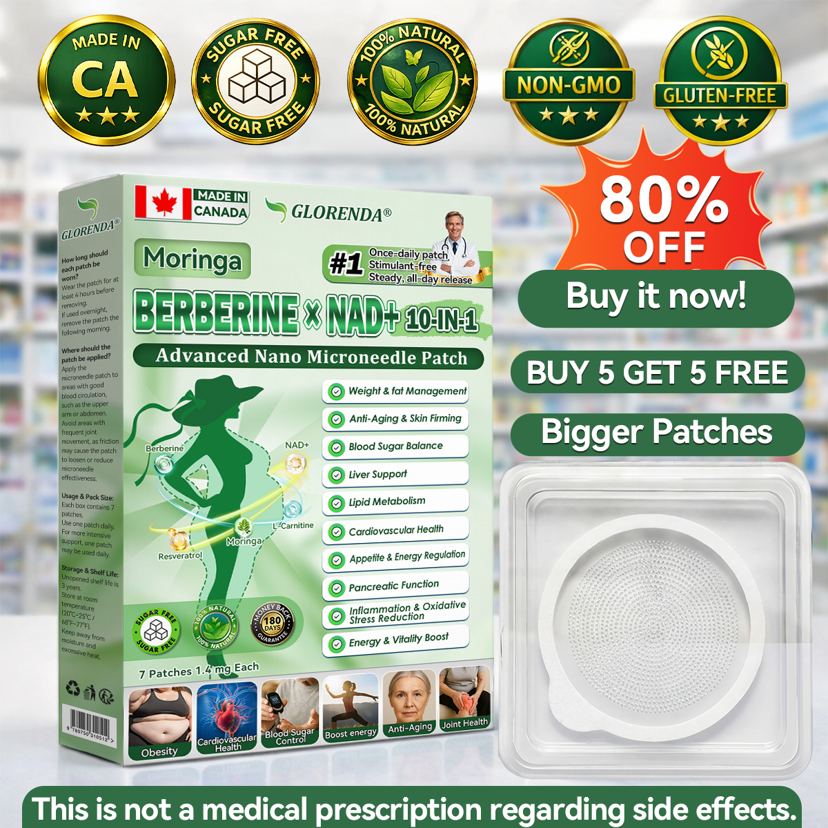 🇨🇦 Official Store | GLORENDA® Moringa · Berberine × NAD+ 10-in-1 Nano Microneedle Patch (Visible changes in 7 days) ✅ 70% OFF!